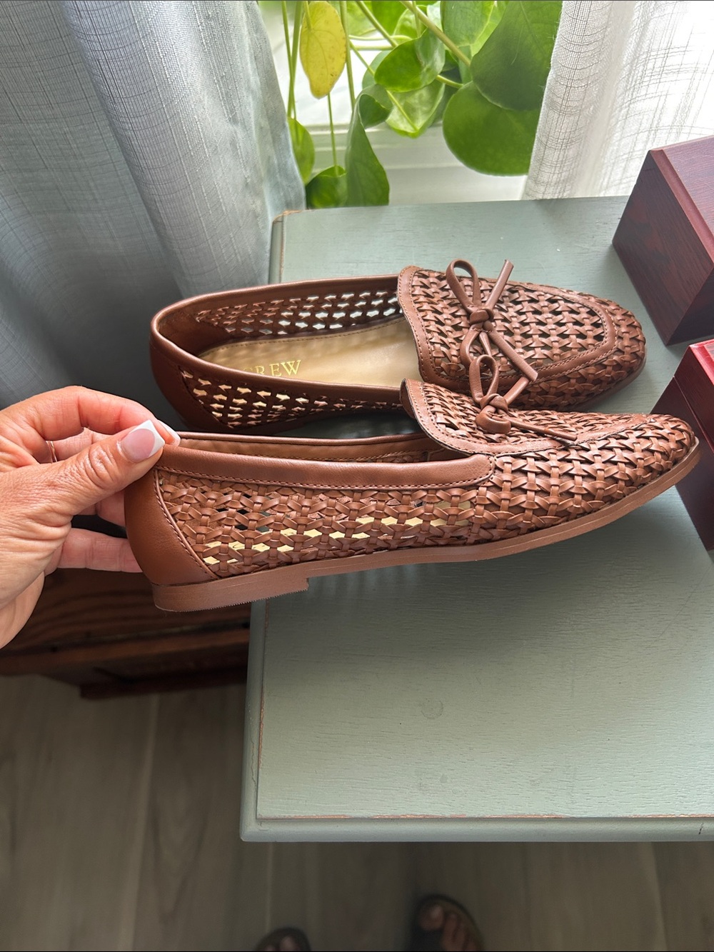 J. Crew Brown Woven synthetic Leather Loafers with Bow - Picture 2 of 9
